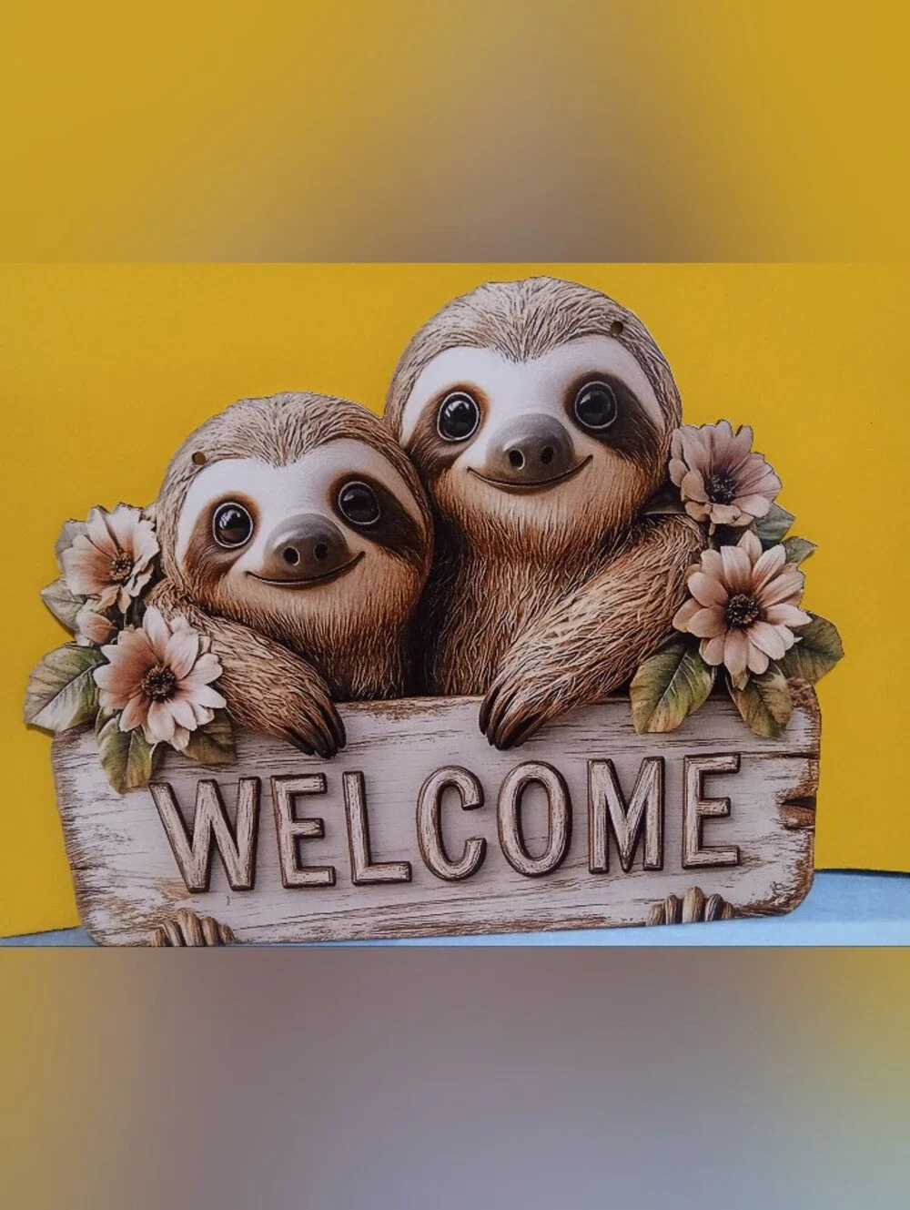 Welcome Sloth Decorative Wood Sign - Yellow
